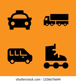 landscape, international, vehicle and black icons set. Vector illustration for web and design