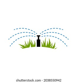 landscape irrigations system with droplet irrigation services lawn sprinkler logo design vector illustration