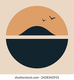 Landscape of the island in a circle, vector color landscape