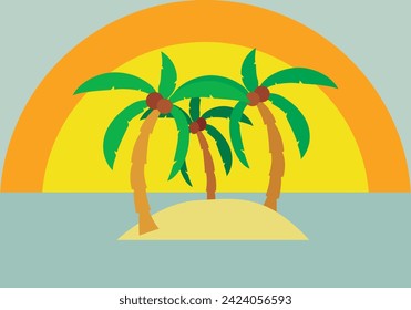 Landscape of an island with palm trees in summer.