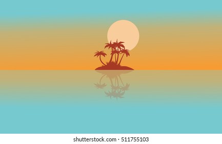 Landscape island with reflection silhouettes