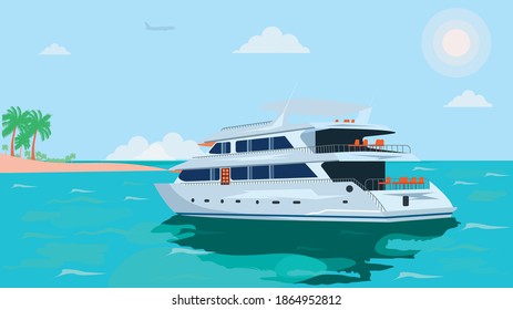 landscape of the island to which the yacht sails