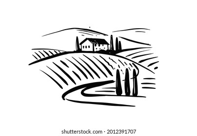 Landscape of Italian province of Tuscany vector. 