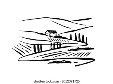 Landscape of Italian province of Tuscany vector. 