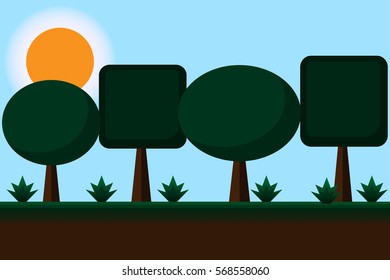 landscape jungle mountain with sun.vector and illustration