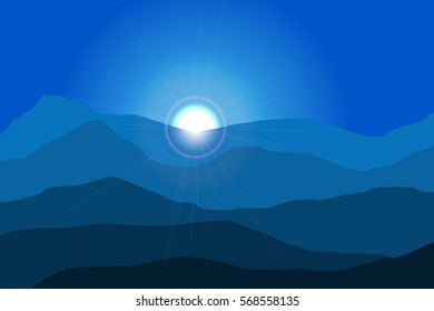 landscape jungle mountain with sun.vector and illustration