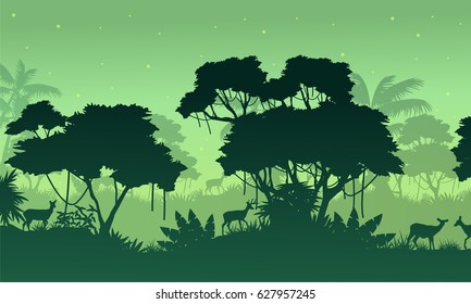 Landscape jungle on green background