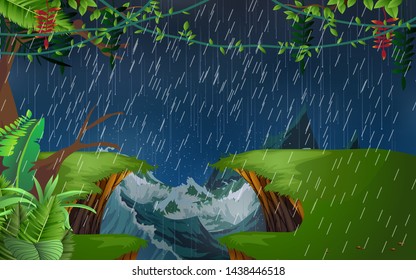 landscape of jungle at the river in the rainday