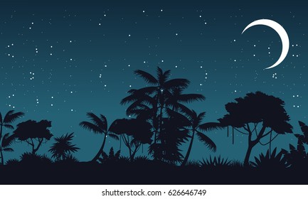 Landscape of jungle silhouette tree