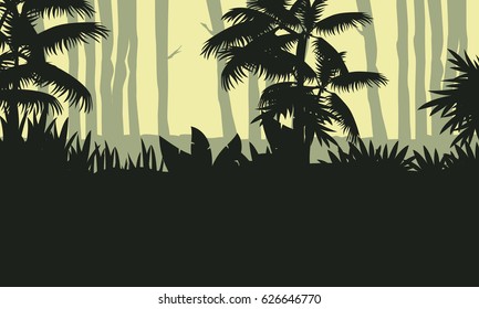 Landscape of jungle with tree silhouette