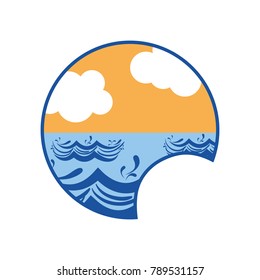 landscape label sky ocean and wave with splashes