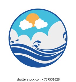 landscape label sunny waves with splashes