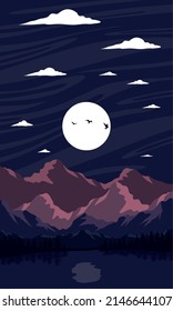 paisaje de laguna en la noche de la luna, concepto
