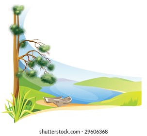 Landscape with lake and boat