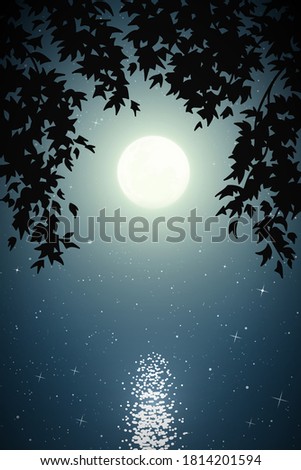 Similar – Frostige Dezembernacht. Der Mond scheint auf Obstbäume die im hohen Schnee stehen und im Eisnebel verschwinden.