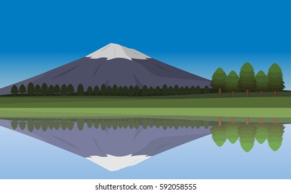 landscape of lake and fuji mountain. vector