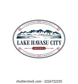 landscape at Lake Havasu, Arizona, USA. lake adventure logo design template inspiration.