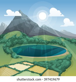 landscape of lake with mountains in back in the daytime