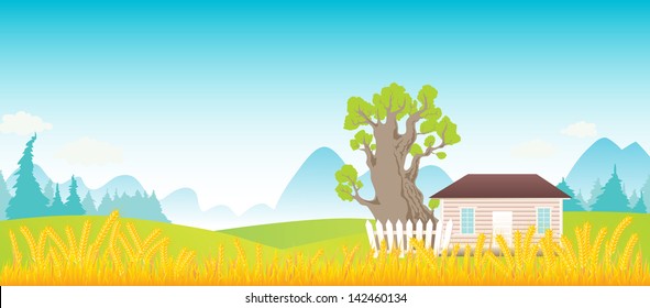 landscape with lake mountains and house canyon water plant tree rock vegetation summer nature flower land rural grass jungle farm landscape forest vine spring mountain home stone earth sky urban house