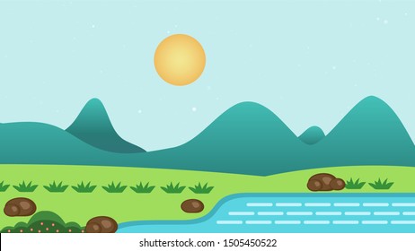 Landscape of a lake surrounded by mountains Vector
