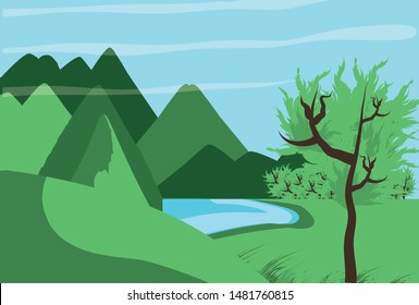 landscape with lake and tree plant