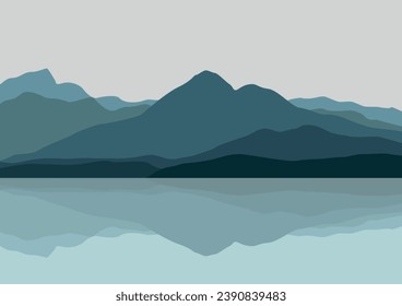 landscape with a lake. Vector illustration.