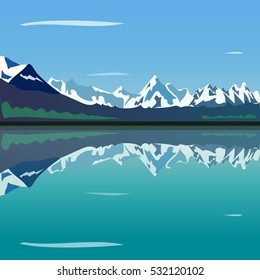 Landscape. The lake and the winter mountains, vector