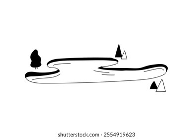 landscape lake winter wonderland for play around doodle drawing vector illustrations