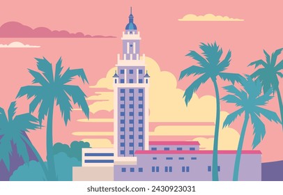 landscape and landmark of  Miami City, Florida USA, in pastel colors