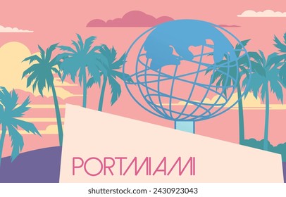 landscape and landmark of  Miami City, Florida USA, in pastel colors