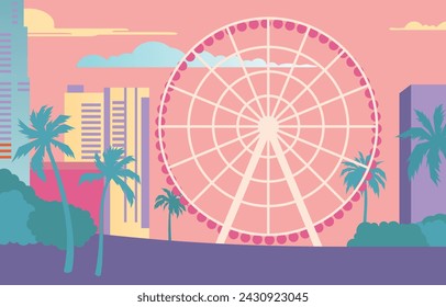 landscape and landmark of  Miami City, Florida USA, in pastel colors