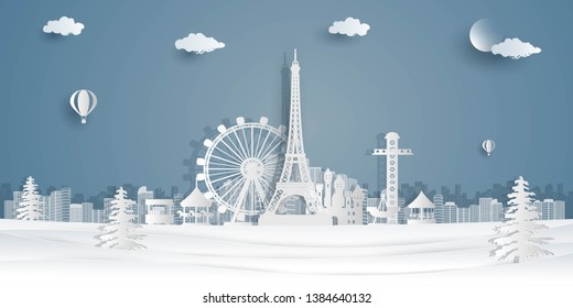 landscape of Landmarks on paper cut style. vector illustration