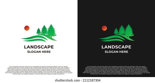 Landscape, Landscaping Logo Design with Green Color.