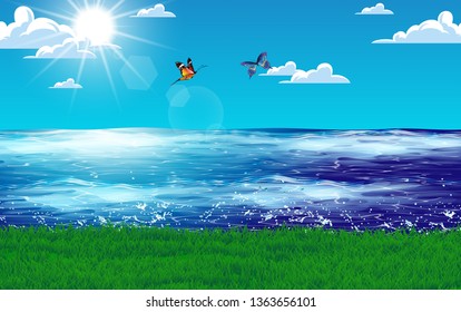landscape of lawn at the beach