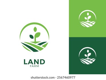 landscape with leaf tree logo. creative agriculture symbol vector design