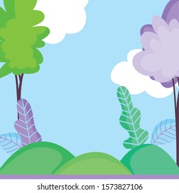 landscape leaves bush nature trees sky vector illustration