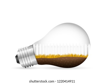 Landscape in light bulb on a white background.