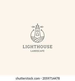 Panorama del diseño del logotipo del faro con el concepto de arte de línea