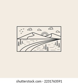 landscape line art logo illustration design