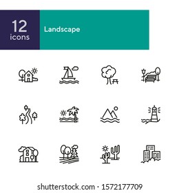 Landscape line icon set. Park, beach, street. Stroll concept. Can be used for topics like vacation, city, nature