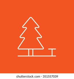 Landscape line icon for web, mobile and infographics. Vector white icon isolated on red background.