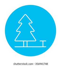 Landscape line icon for web, mobile and infographics. Vector white icon on the light blue circle isolated on white background.