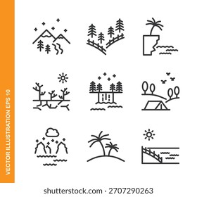 Landscape line icons- Mini collection and editable stroke series icon