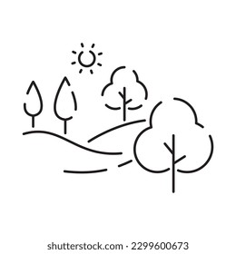 Landscape line icons, thin line style, flat design vector illustration. Summer, spring season. Nature garden