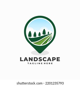 landscape location logo with pin location concept