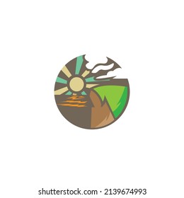 landscape logo circle color illustration nature design vector