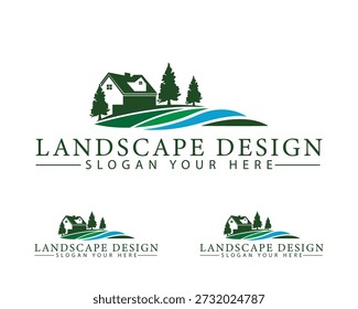 Logo de paisaje Concepto de diseño creativo Pine Home Green House