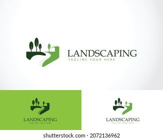 landscape logo creative garden pines natural tree growth illustration vector
