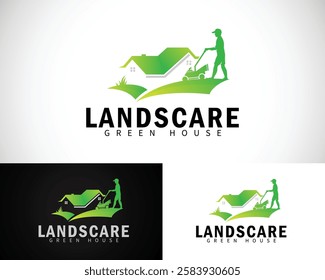 landscape logo creative green house design concept lawn mower building