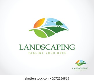 landscape logo creative green nature garden business illustration vector